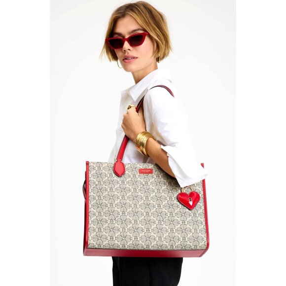 New Kate Spade Spade Flower Coated Canvas Large Market Tote Cherry Rose - Picture 5 of 6